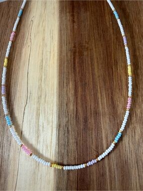 Delicate Pastel Beaded Necklace - White, Pink, Blue & Yellow